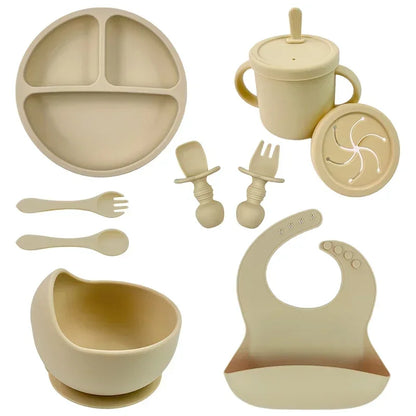 Silicone Baby Feeding Set - Beige 9PCS Set - VITALS Demo Store