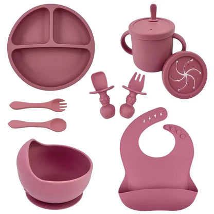 Silicone Baby Feeding Set - Pink 9PCS Set - VITALS Demo Store