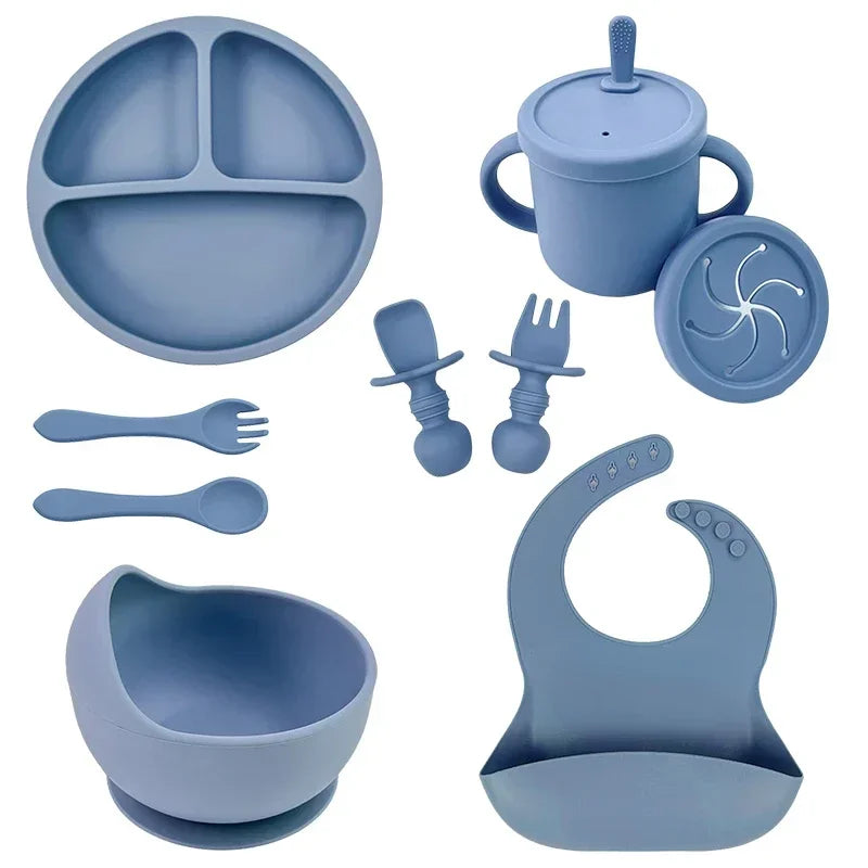 Silicone Baby Feeding Set - Blue 9PCS Set - VITALS Demo Store